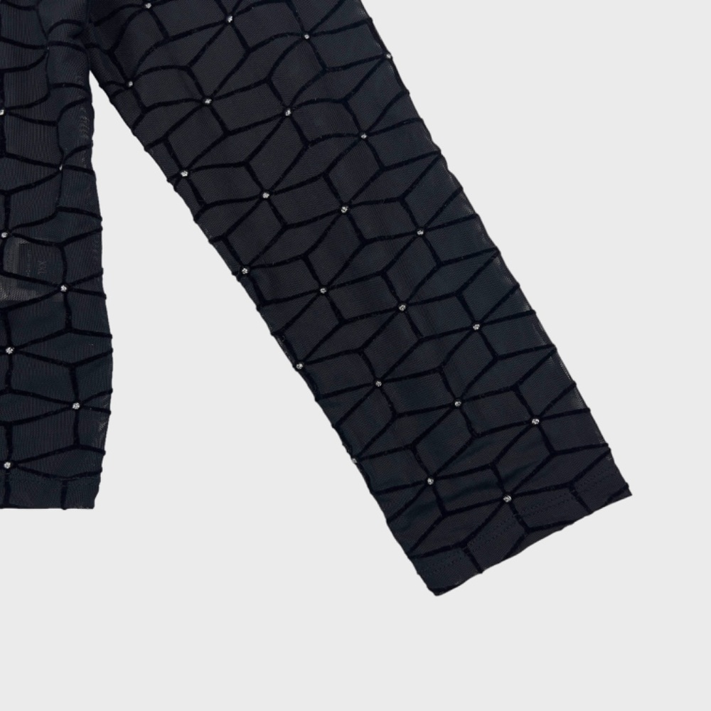 SHEIN Black Geo Mesh Long Sleeve T-Shirt - Picture 6 of 10